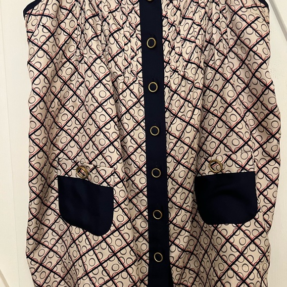 Juicy Couture Silk Top
Size: 10
Color Navy, white, and red with gold buttons - Picture 6 of 9